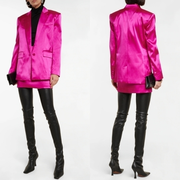 New Frame Satin Strong Shoulder Magenta Blazer Suit Jacket NWT Small - Picture 5 of 15